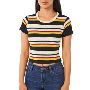 Uncivilized Women’s Striped Ribbed Crop Top in Black Multi | Size Small